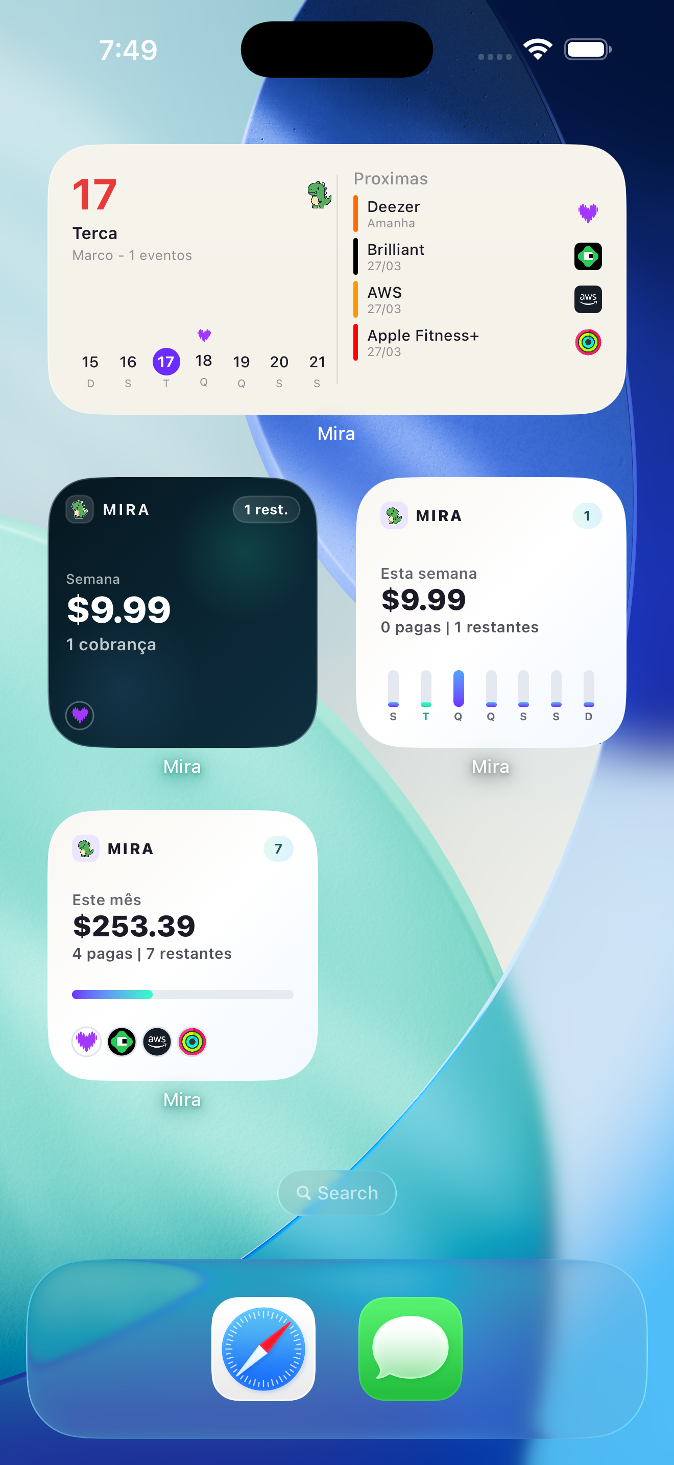 Galeria de widgets do Mira